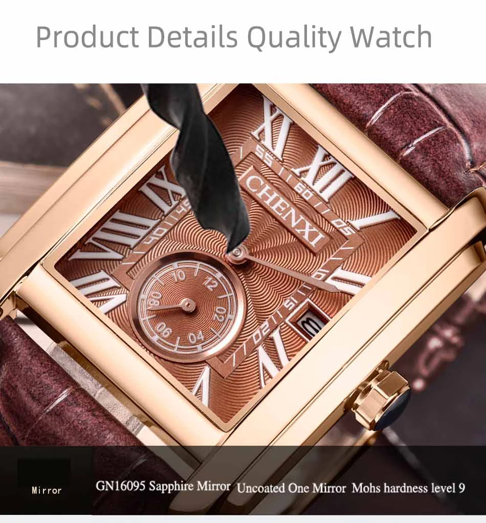 Fashion Luxury Chenxi Brand Classic Design Rectangular Male