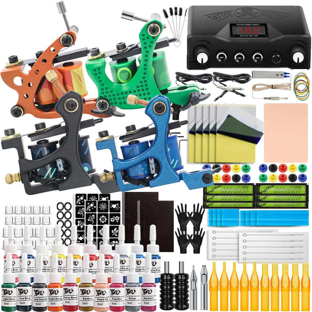 Tattoo Machine Kit Rotary Tattoo Gun Coils Liner Shader Set Needles Beginner tattoo kit