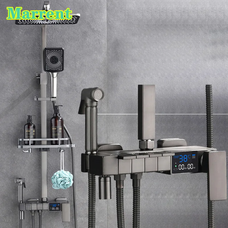 

Душевая система Rainfalll с серым пианино-клавиатурой, настенный цифровой смеситель из латуни, для горячей и холодной воды, спа