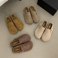 Women's Round Head Velvet Shoes With Increased Inner Heel 2024 Autumn/Winter New Style Leather Lace-Up Ugly Shoes Single Shoes 1