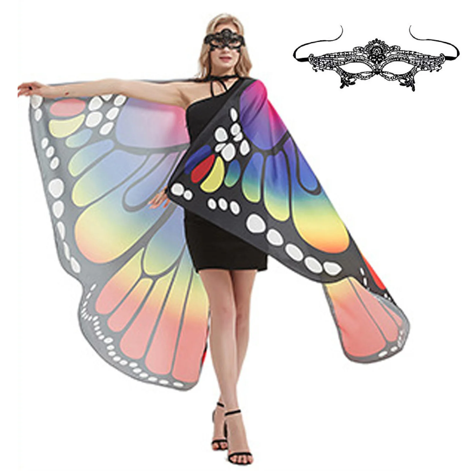 UIMLK Butterfly Cape Wings for Women,Antenna Headband and Mask,Butterfly Shawl Fairy Ladies Cloak 