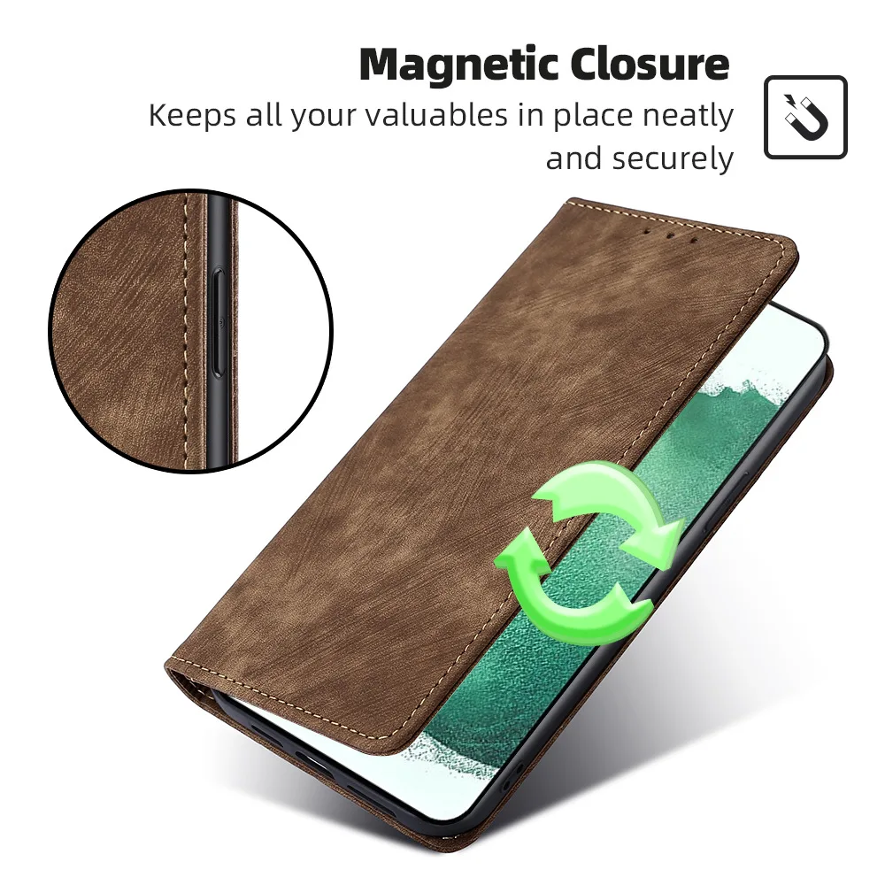 Magnetic Flip Wallet Case - Premium Soft PU Leather Phone Cover