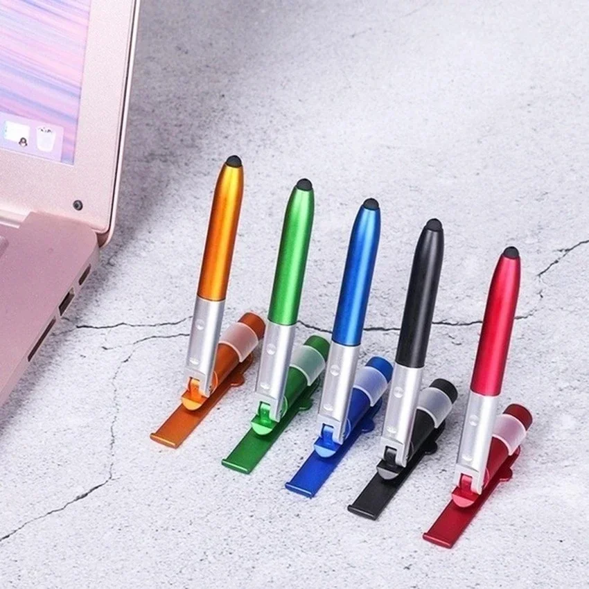 4 In 1 Multifunction Ballpoint Pen With LED Light Fold Phone Holder Night Read Writing Pencil Office School Student Stationery
