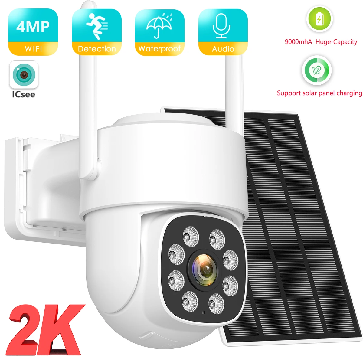 BESDER 4MP HD WiFi PTZ Camera Outdoor Wireless Solar Powered Video Surveillance with Built-in Battery Long Standby iCsee BESDER 4MP HD WiFi PTZ Camera Outdoor Wireless Solar Powered Video Surveillance with Built-in Battery Long Standby iCsee