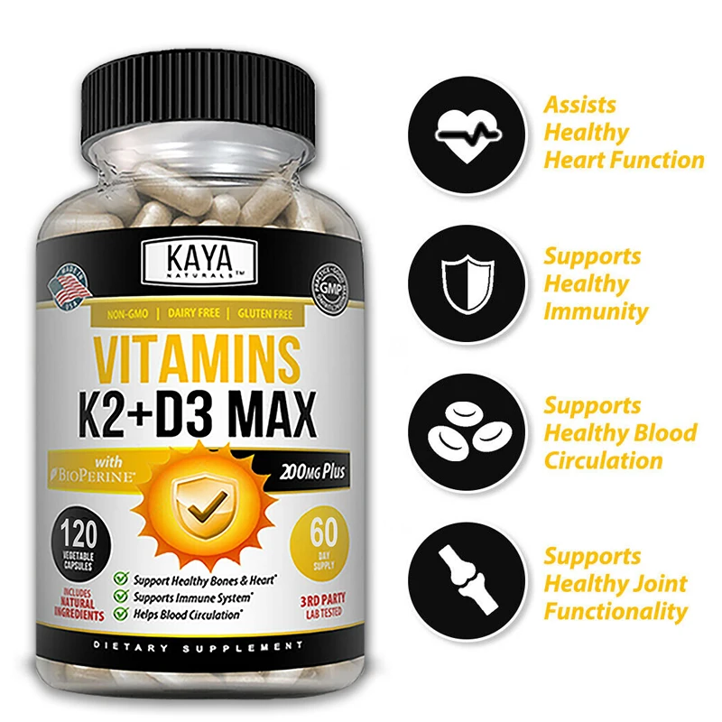 

Premium Vitamin D3K2 - Contains Piperine for Maximum Absorption - All-Natural Supplement Supports Bone, Teeth, and Overall Healt