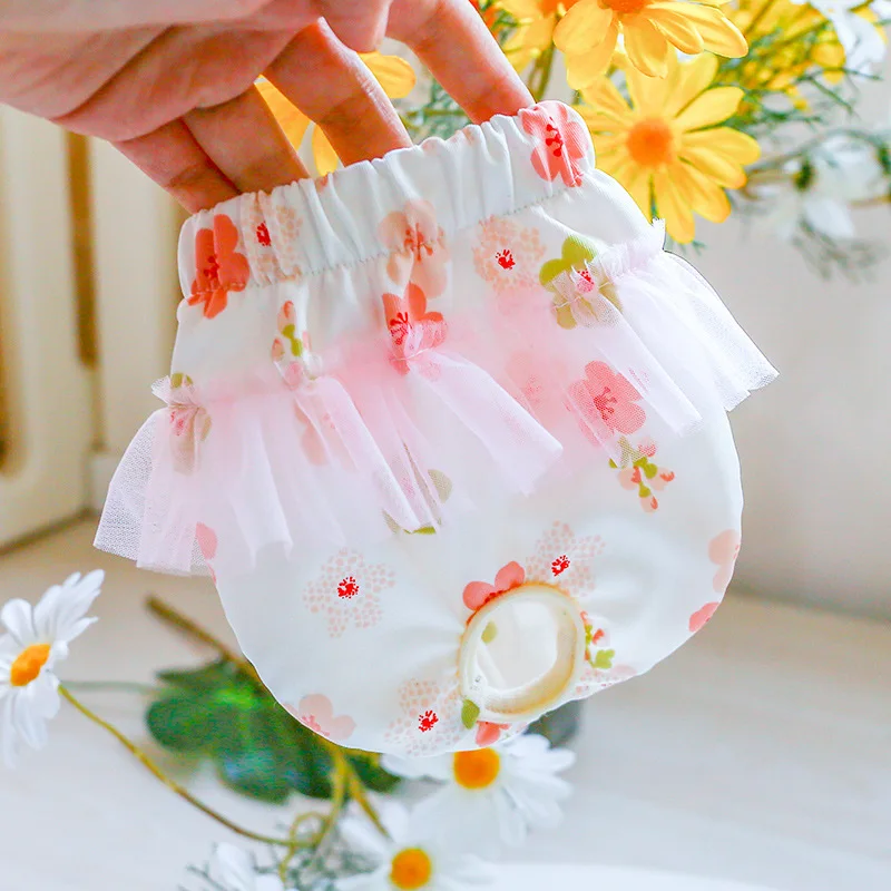 Female Dog Diapers Physiological Pant Floral Menstrual Underwear White Yellow Female Puppy Menstruation Pants Shorts Supplies XS dog diapers,pet diapers,dog nappies