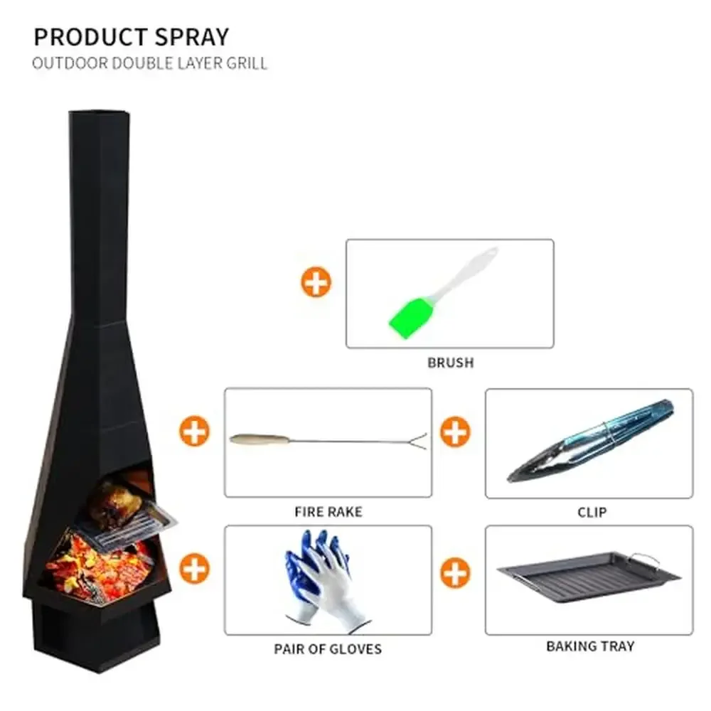 Steel Wood Burning Fire Pit Outdoor Rocket Design Set Accessories Metal Fireplace