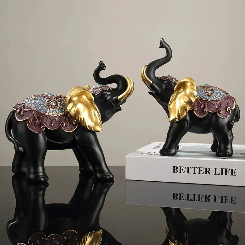 

Lucky Elephant Statue Creative Resin Ornament Aesthetic Hand Crafts Room Decor Tabletop Bedside Wine Cabinet Nordic Decoration