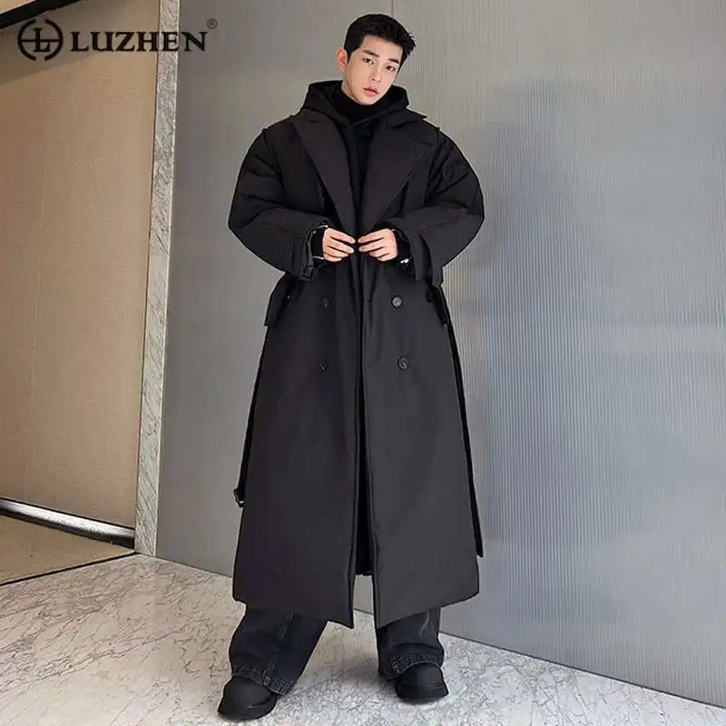 LUZHEN Winter Stylish Double Breasted Long Padded Coat Men&rsquo;s Original Design Thickened Knee-length Trench Trendy New Cac4db