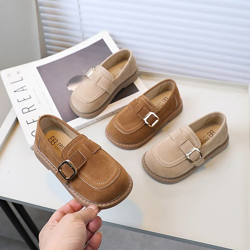 Fashion Kids Leather Shoes Simple Solid Color Girls Causal Children Shoes Retro Moccasins Princess Flat Shoes Versatile Non-slip 5