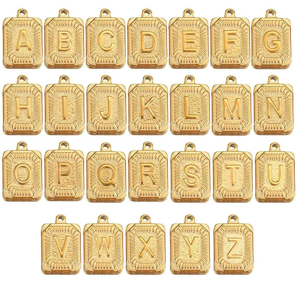 Stainless Steel Hip Hop 26 Letter Rectangular Pendant Titanium Steel Hip Hop Necklace Pendant DIY Jewelry Accessories 1