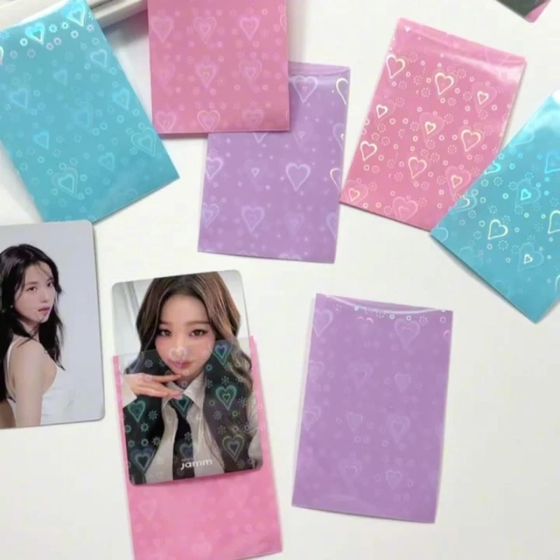 

50Pcs/Pack Glittery Colored Kpop Idol Toploader Card Photocard Sleeves Love Heart Photo Cards Protective Case Storage Pack