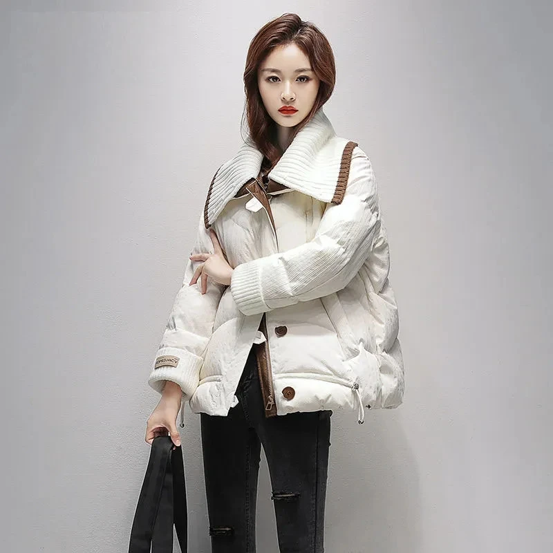 

Fashion Splicing Loose Fitting Women's Casual Down Jacket Autumn Winter New Thickened Warm Lady Short Coats