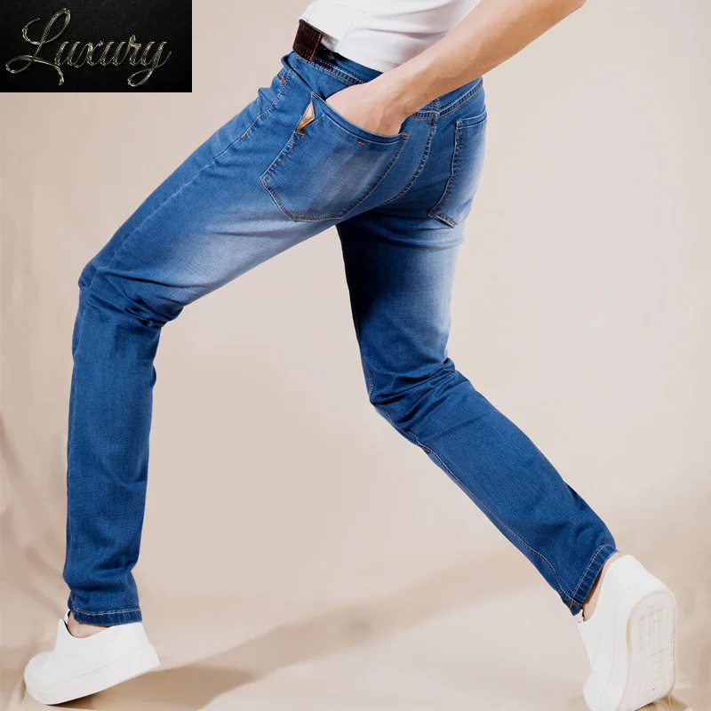 

Джинсы мужские эластичные, хлопковые дышащие удобные, модные повседневные легкие брюки из денима, черные синие, осень-весна