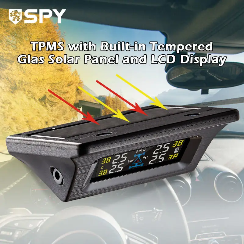 SPY Solar Power TPMS Car Tire Pressure Monitoring System Internal Sensor Auto Security Alarm Tyre Pressure Temperature Warn car tire pressure monitor car tire pressure sensor