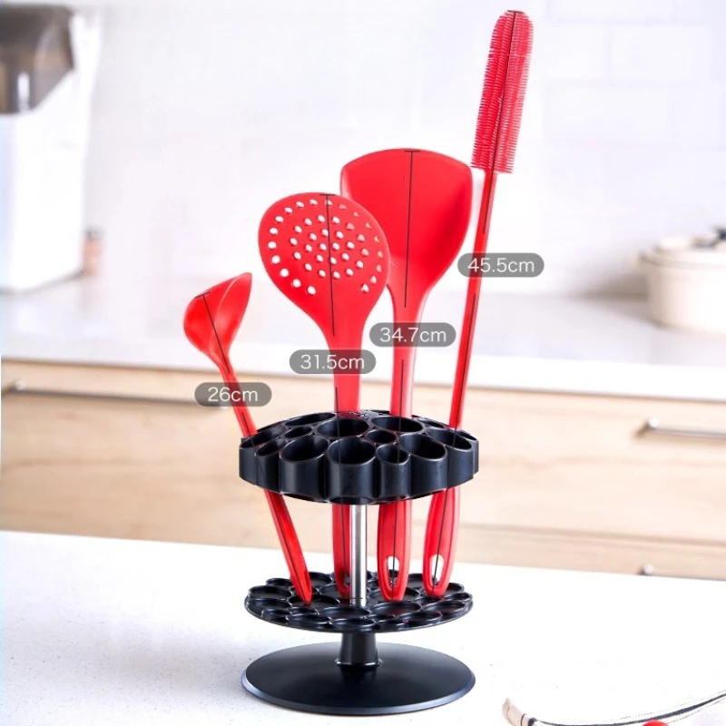 360° Rotating Utensil Holder,Kitchen Storage Rack , Multi-Compartment Design for spatula, spoon, shovel, kitchenware & More