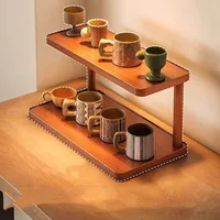 Versatile 2-Tier Wooden Storage Rack for Kitchen&Tea Room-Countertop Organizer with Decorative Desktop Multi-layer Storage Rack 1