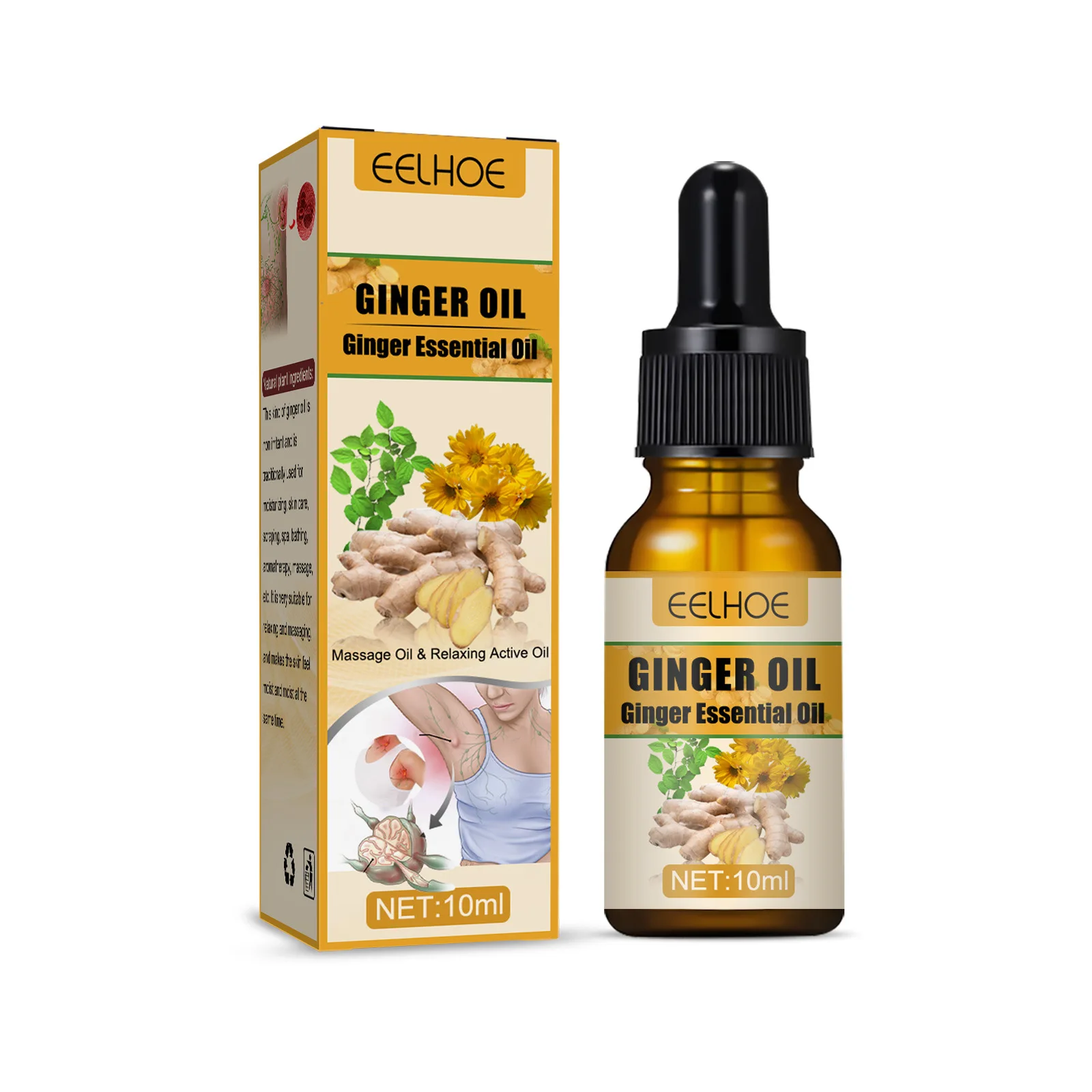 Ingweröl Lymphdrainage Körperpflege zum Ausbaggern der Achselhöhle Hals Meridian Ausbaggern Stress abbauen Gewicht verlieren Ätherisches Öl für Frauen_voghion.com