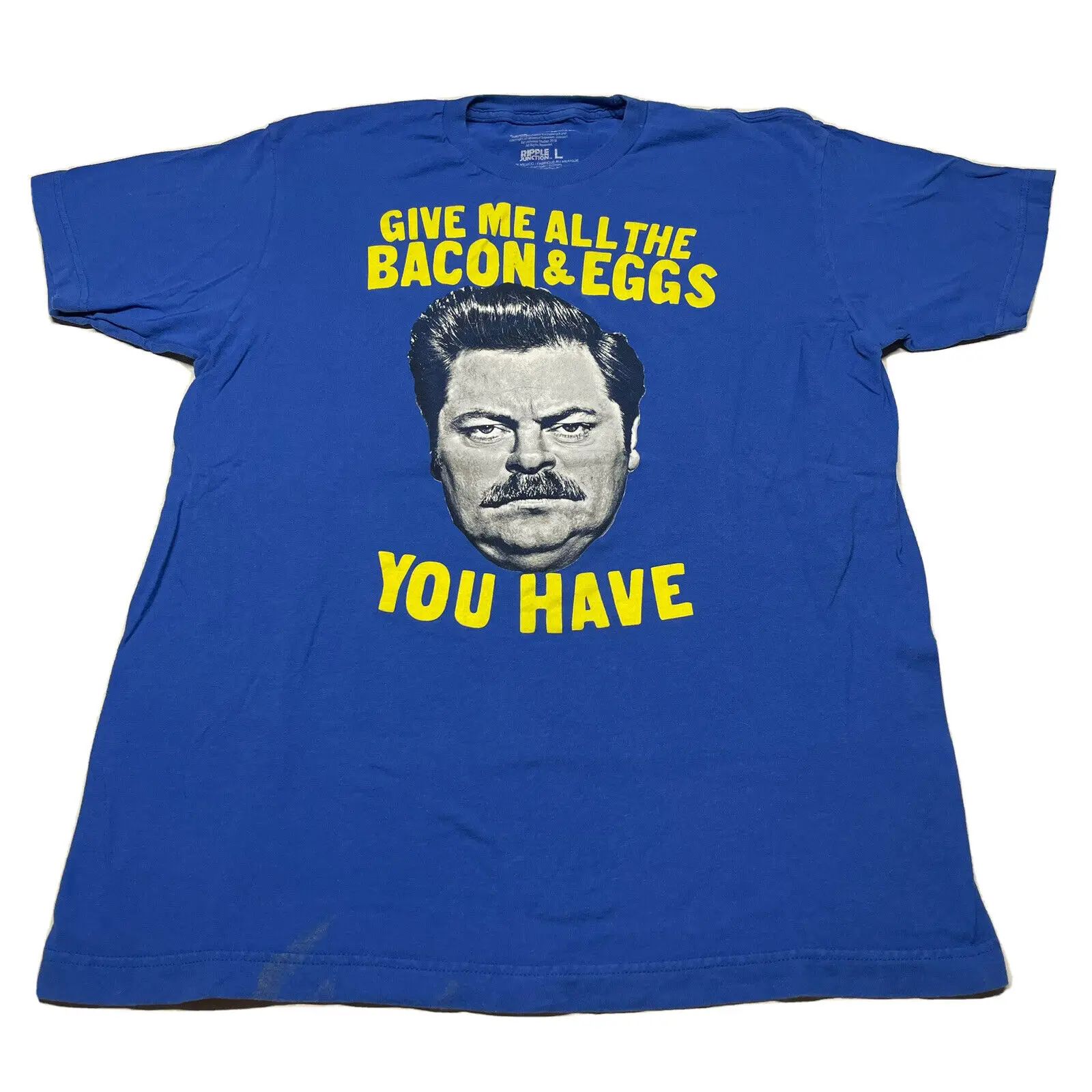 Parchi E Ricreazione Tv Show T-Shirt Uomo Large Ron Swanson Bacon & Eggs Comedy