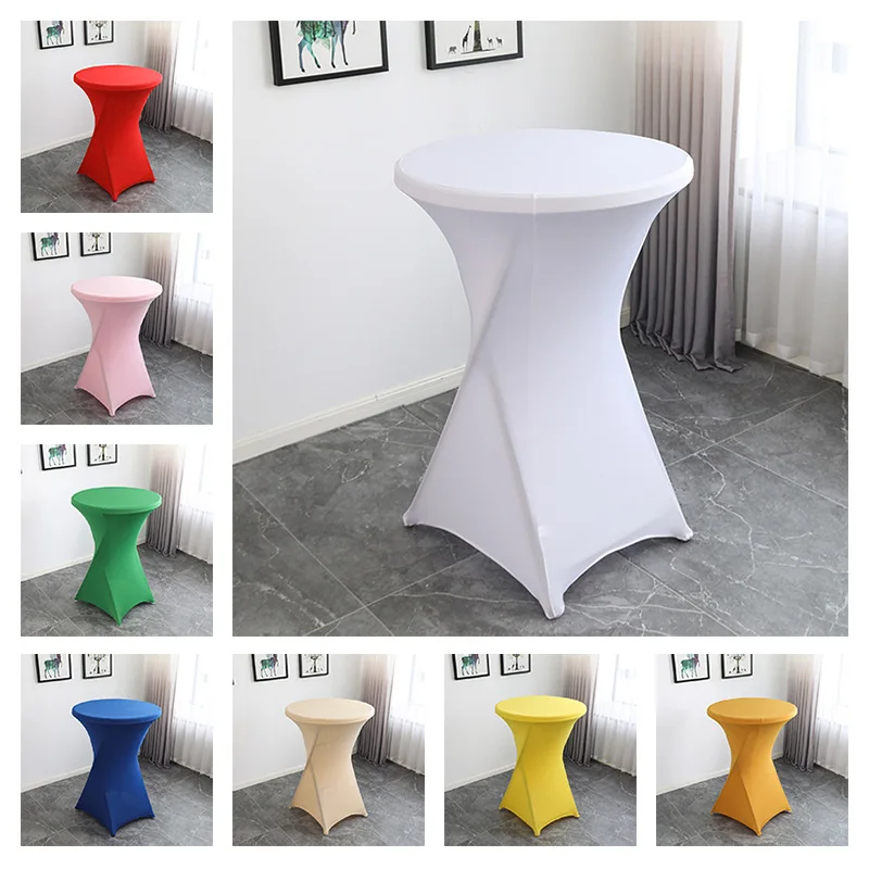 

Cocktail Table Cloth Wedding Cover Spandex Round High Bar Lycra Birthday Party Show Hotel Decoration Four Legs Round Base