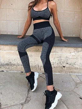 Women s Yoga Outfit Sleeveless Crop Top with High Waist Leggings 2-Piece Workout Set in Vibrant Colors for Active Wear 1