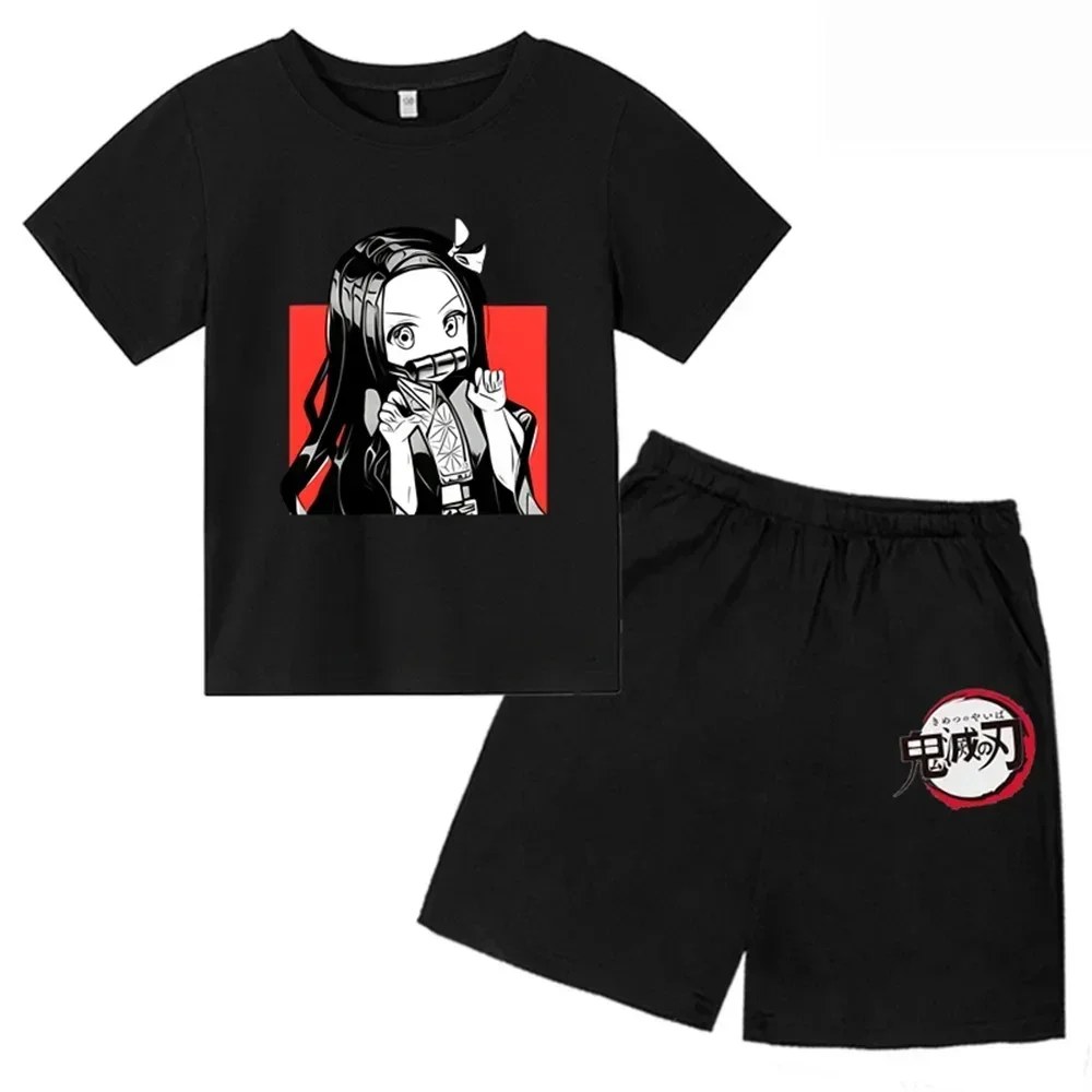 thumbnail image 1 of Conjunto de camiseta y pantalones cortos con estampado de Kamado Nezuko de Demon Slayer para adolescentes y niños, ropa de manga corta para niños y niñas, 1 of 4