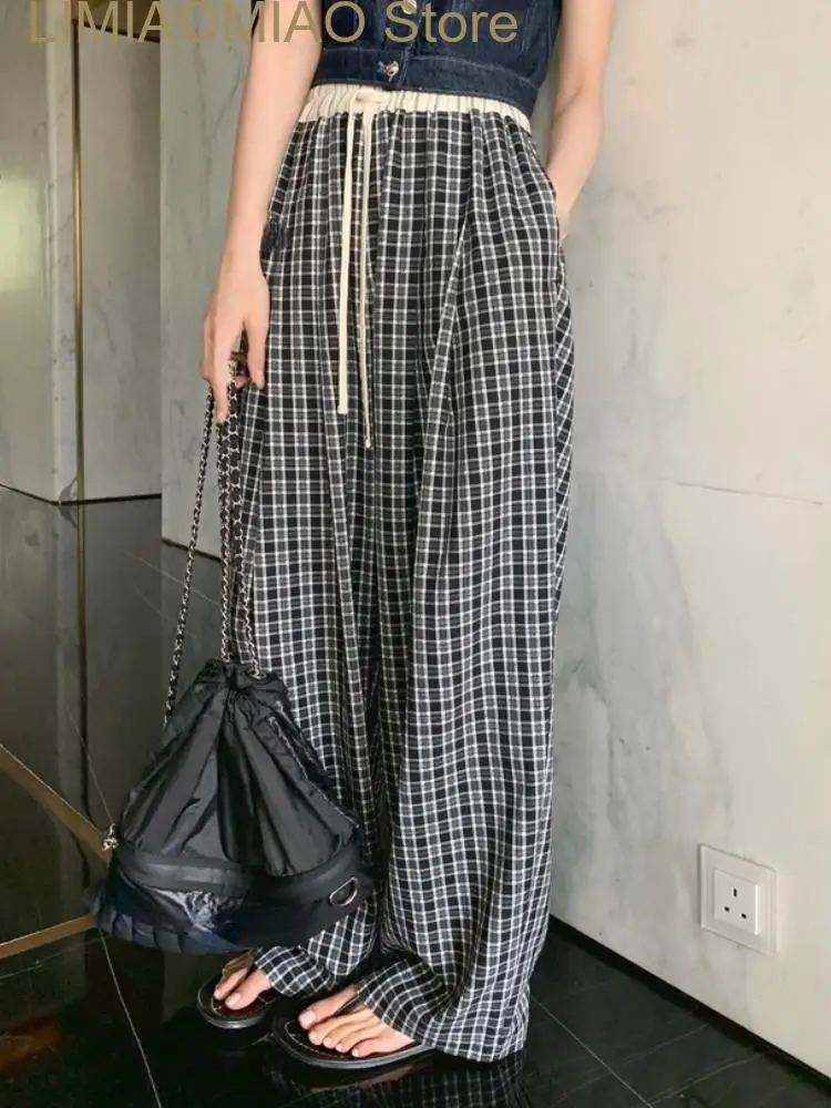 New Casual Fashion Wide Leg Pants Women Black Korean Style Baggy Pants Female High Waist Vintage Designer Pants Summer