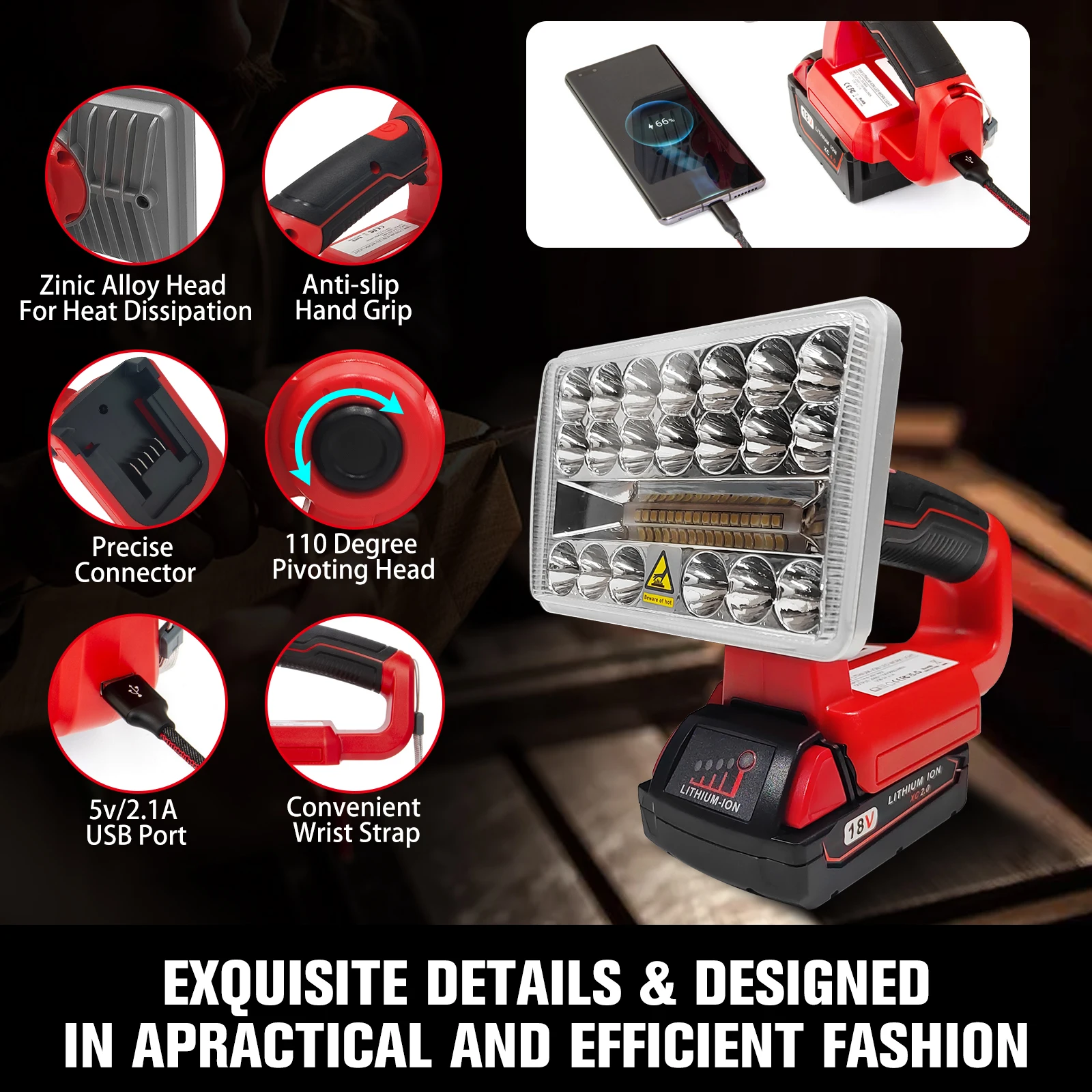 пŰ ޴ LED ۾,  LED ÷ Ʈ,  , USB Ʈ, 18W, 2000LM, 18V ͸