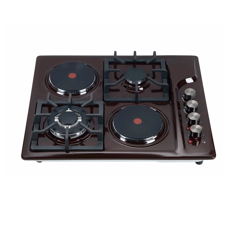 4 Burner Hybrid Cooktop - Gas & Electric, 304 Stainless Steel with Color Drip Pans, 15kW Output (OEM/ODM Wholesale) 1