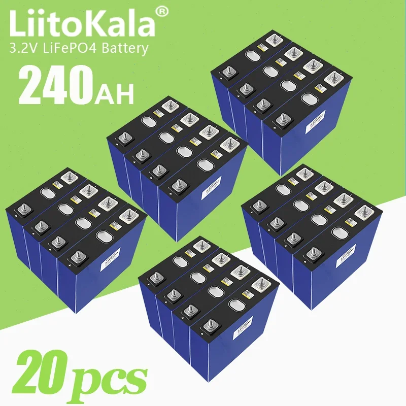 

20pcs LiitoKala 3.2V lifepo4 prismatic cell 3.2V 240AH Rechargeable li Ion Battery 4S 12V 24V 48V For Yacht Solar RV battery