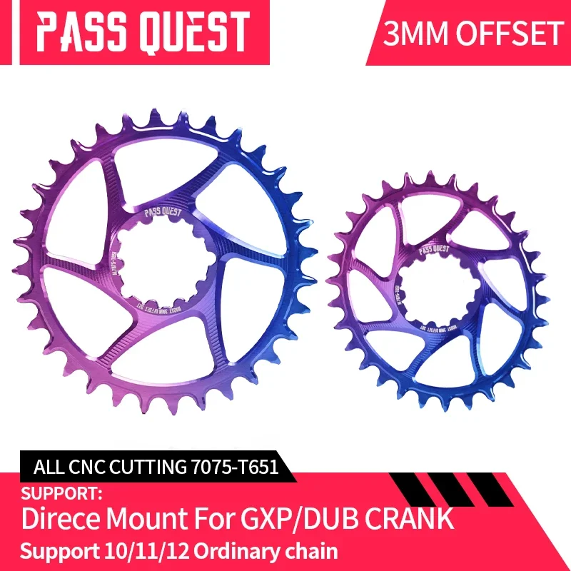 

PASS QUEST Colorful 3mm Offset Crankset For SRAM Gx xx1 Eagle GXP Round/oval MTB Narrow Chainring 32-38T Bike Bicycle Chainwheel