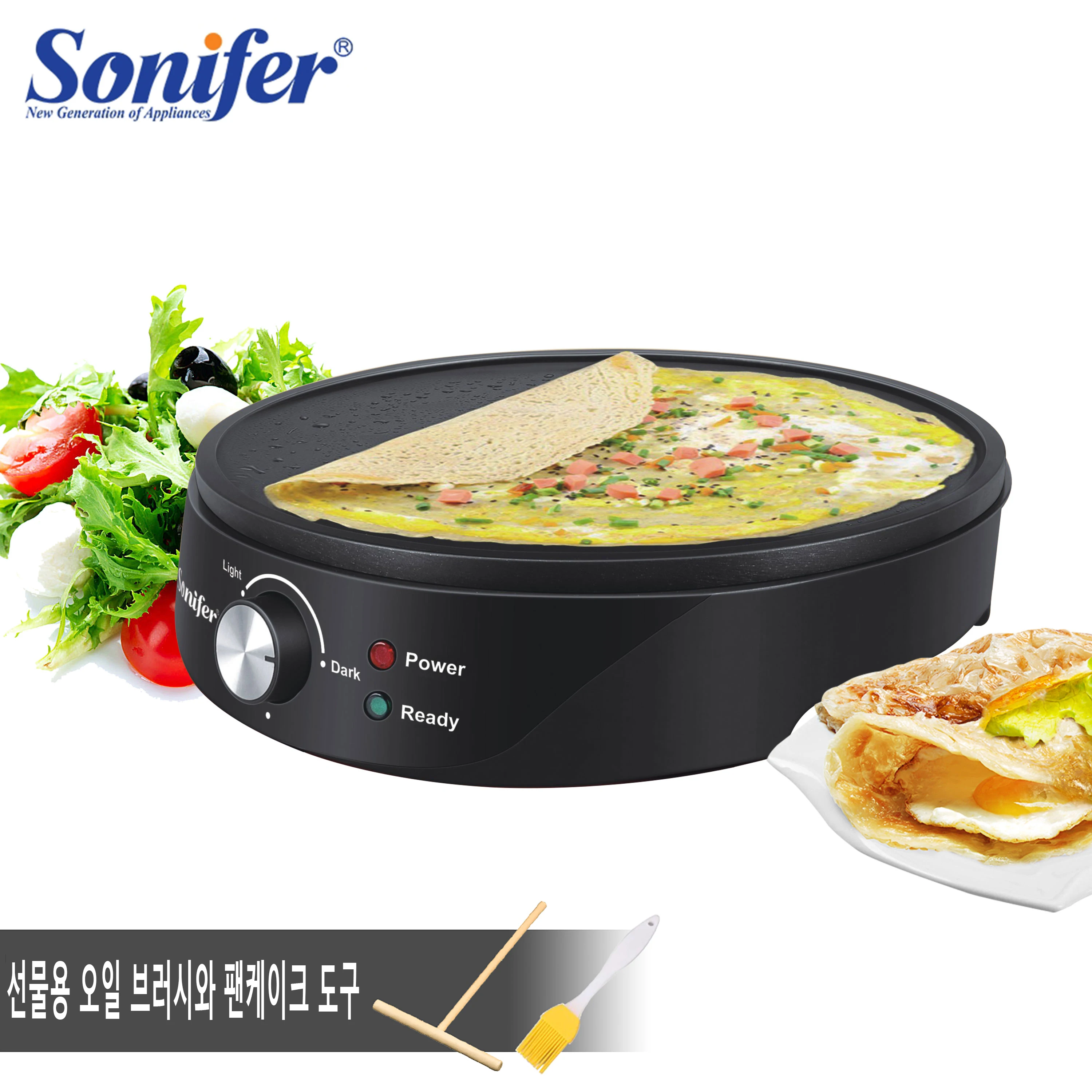 Sonifer-1200W 전기 팬케이크 크레이프 메이커, 타코야키 주방 조리기구 붙지 않는 코팅 플레이트 팬 가변 온도