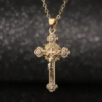 Religion Jesus Cross Pendant Necklace For Women Men Shiny Rhinestone Gold Color Chain Simple Design Hip Hop Party Jewelry