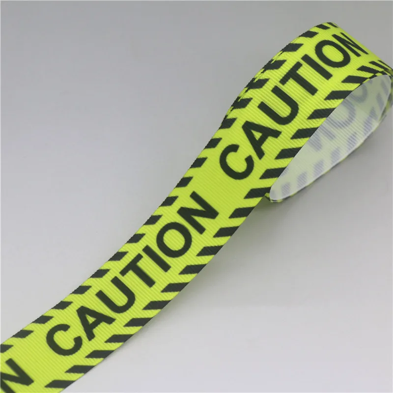 DHK 7/8'' 5yards Caution Bone Space Printed Grosgrain Ribbon Accessories Material Decoration DIY Sewing Craft C2657