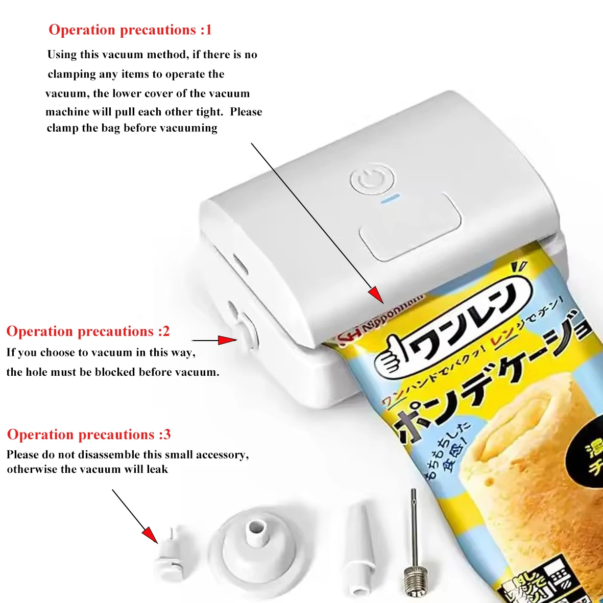Description Picture 2 of item5 In 1 Mini Vacuum Sealer Portable Snack Sealer For Home Use Food Preservation Storage Bag Multifunctional Powerful Suction Pump