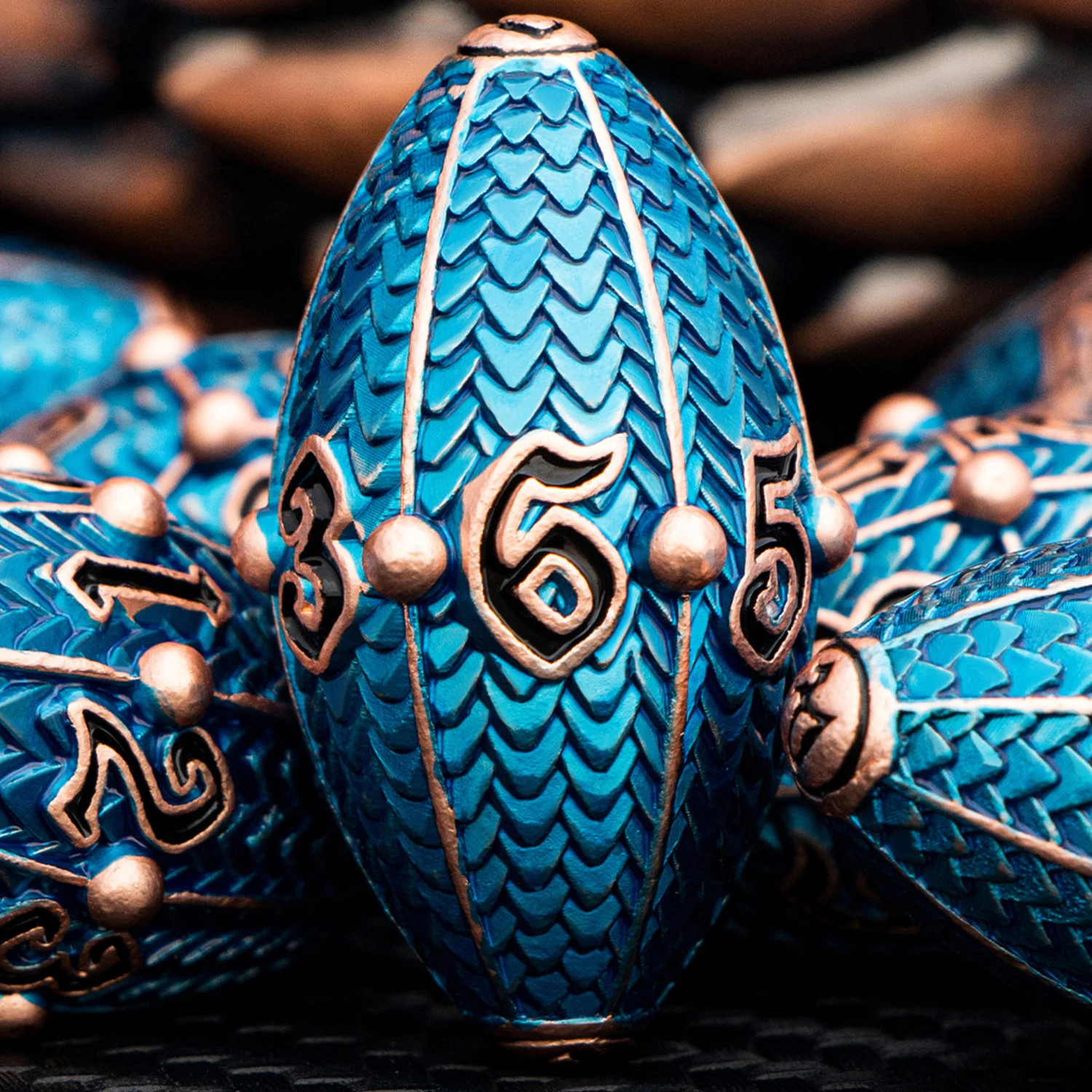 ARUOHHA Copper Blue DND Metal Dice Dragon Egg Dice D20 Dungeon and Dragon Role Playing Game D&D Polyhedral D and D Set