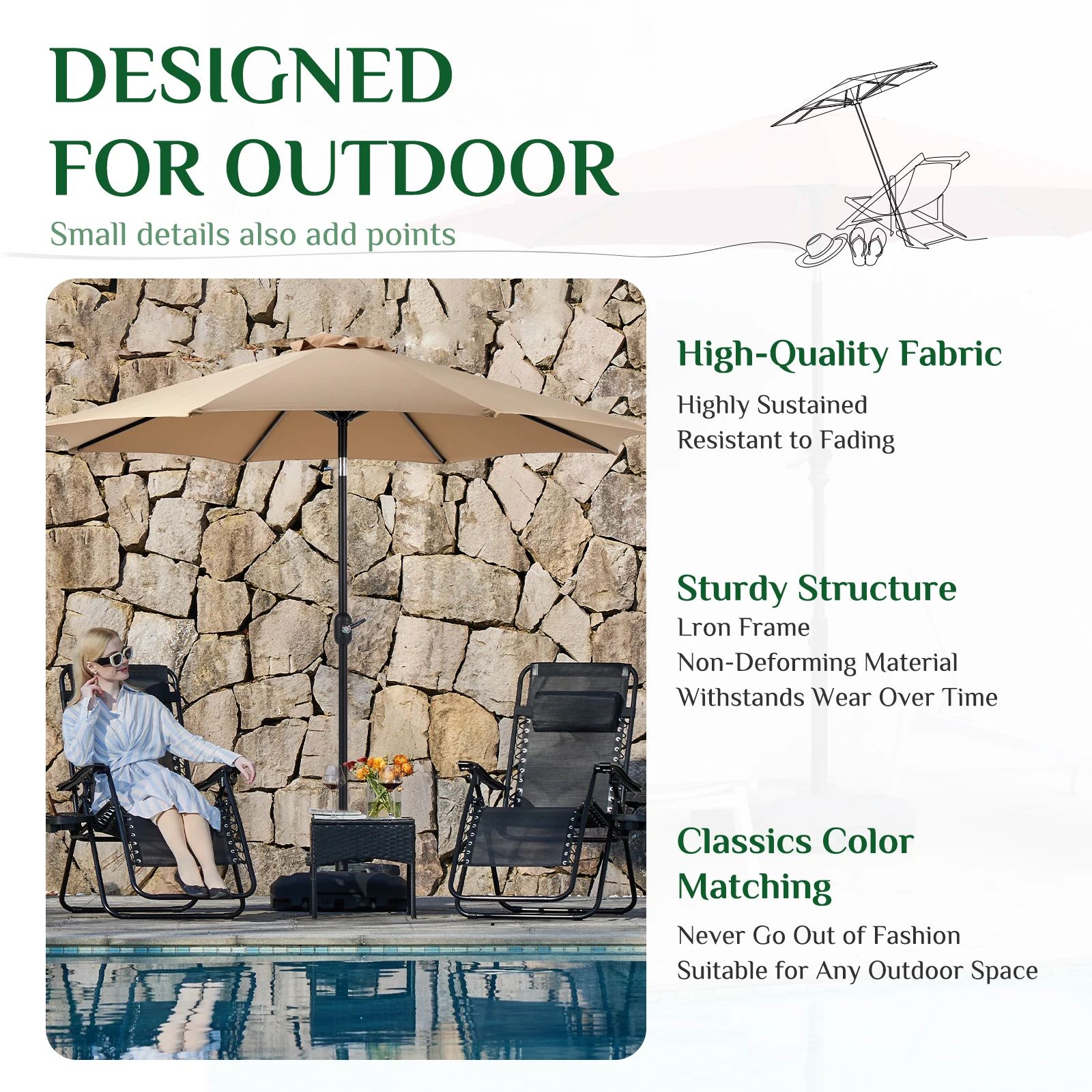 Outdoor Patio Umbrella UV Protection Sturdy All-Weather Umbrella for Garden, Backyard, Pool, and Holidays Practical Beach Essentials Umbrellas & sun shelters