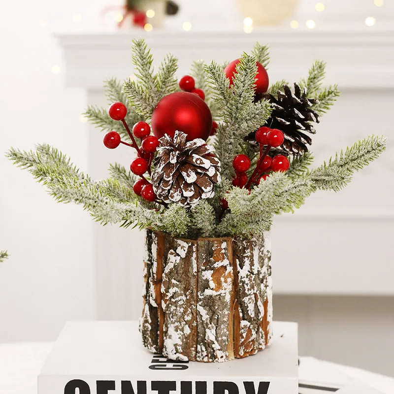 

Mini Christmas Tree 25cm Flocking PE Simulation Christmas Pine Cone Tree Decoration High-quality Home Window Desktop Ornaments