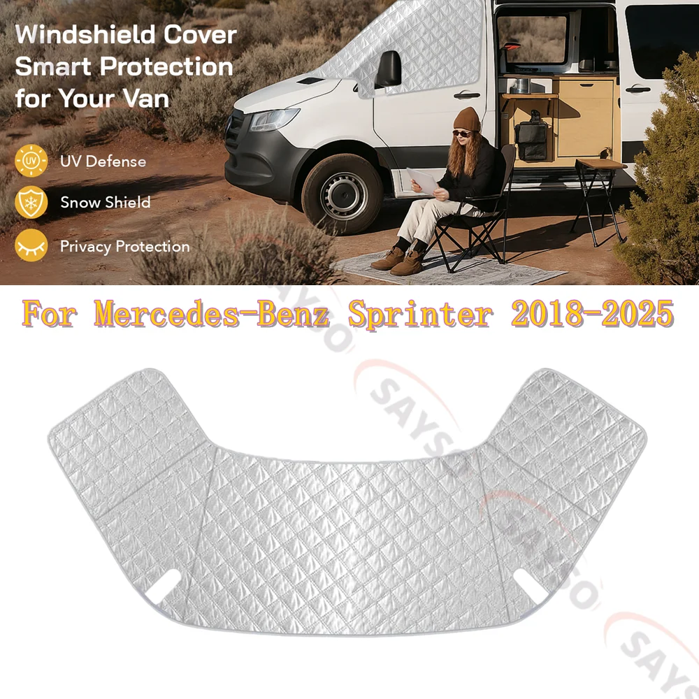 Windshield Cover For Mercedes-Benz Sprinter 2006-2018 / 2018-2025 VW Crafter, 600D Oxford Weatherproof Anti-Theft Snow Cover