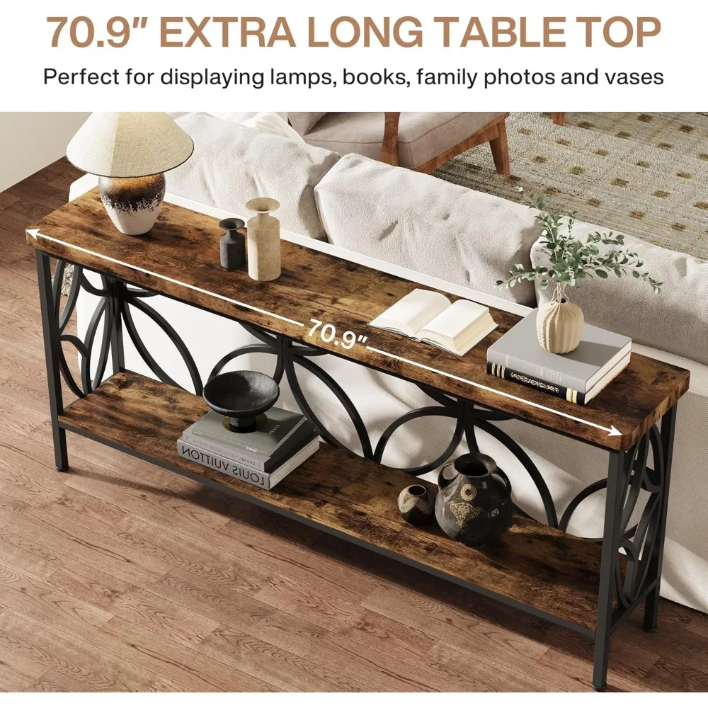 70.9-Inch Narrow Sofa Table, Industrial Long Sofa Table Behind Couch, Entry Console Table with Storage for Entryway,Living Room 6