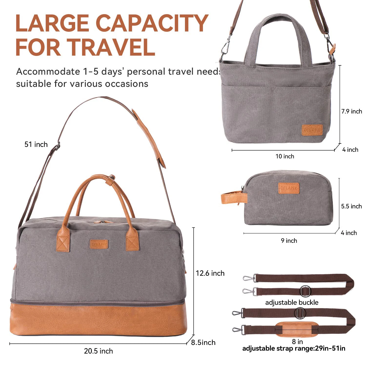 Weekender Bag Large Capacity Folding Travel bag, 3PCS Canvas Duffel Bag With Shoe Compartment for Travel Business Sport Getaways