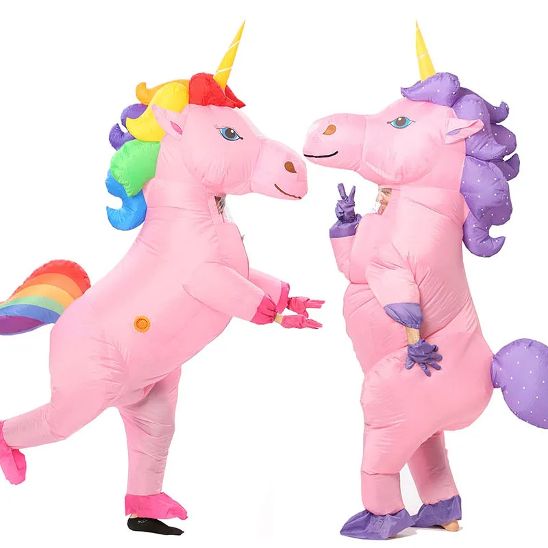 Adult Kids Inflatable Costume Rainbow Unicorn Pony Halloween Animal Cosplay Clothing Fantasia Party Inflatable Jumpsuit