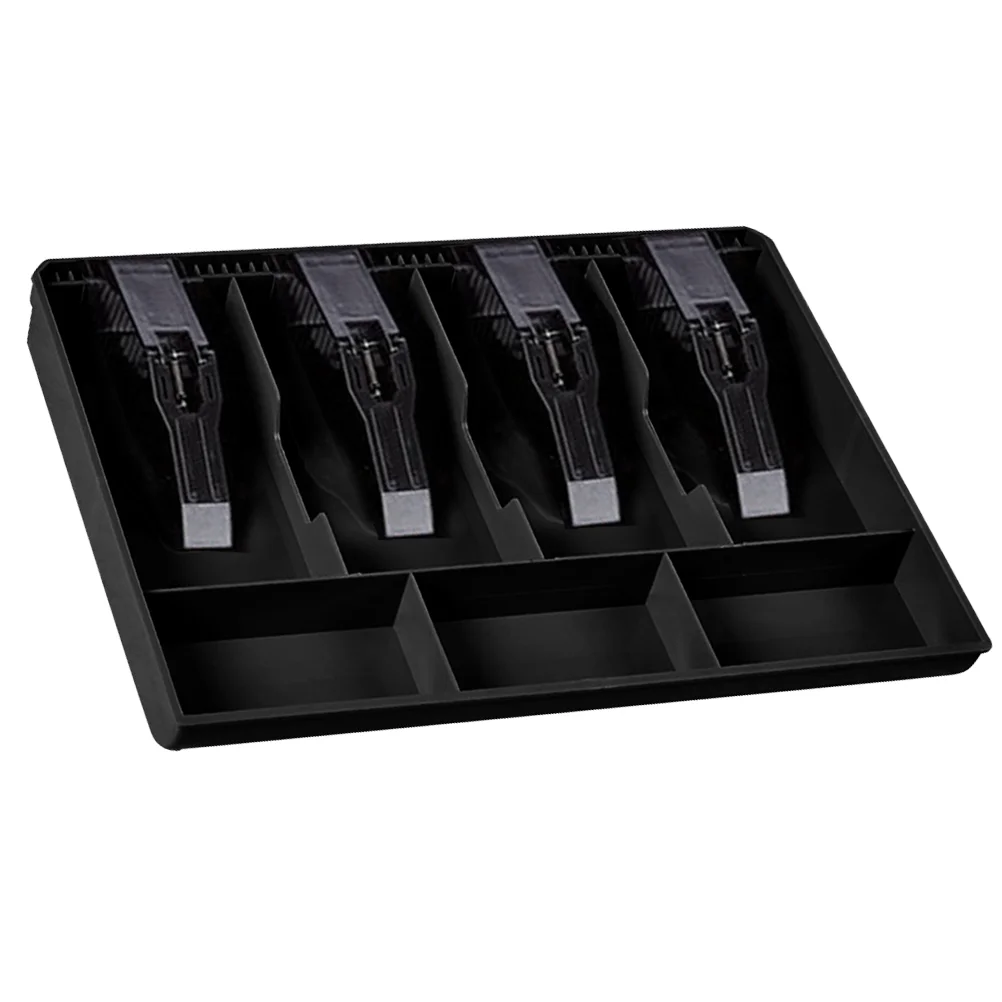 

4 Bills and 3 Coins Cashier Drawer Cash Collection Box Insert Tray for Market Bank Home (Black)