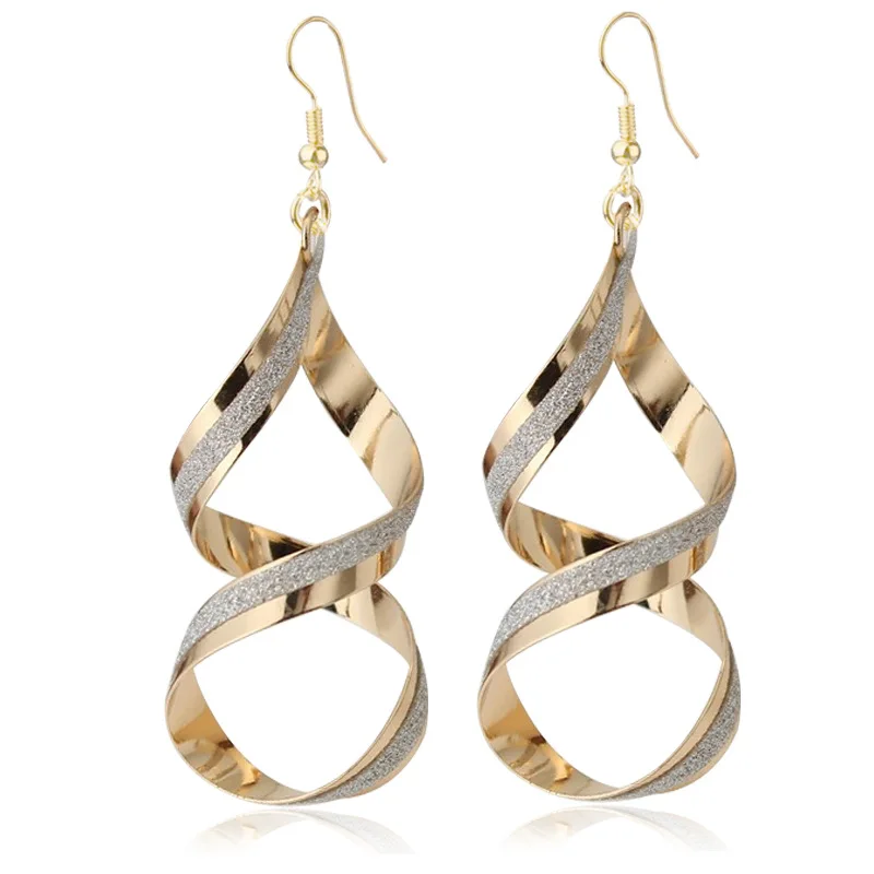 Punk Gold Silver Color Metal Spiral Earrings For Women Long Wave Dangle Drop Earings Statement Jewelry dangle earrings drop earrings long earrings
