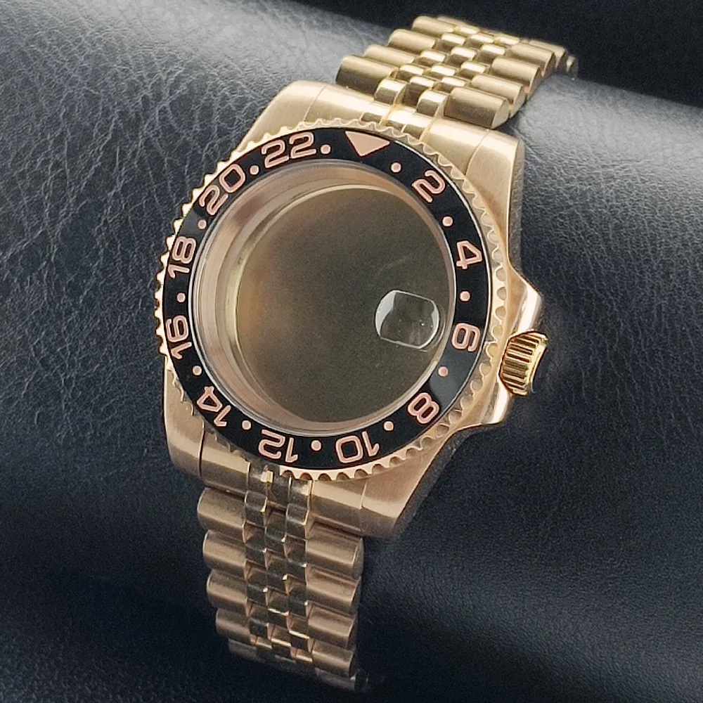 Premium GMT Watch Case with Bidirectional Sapphire Bezel and Slide Buck, 40MM, 5Bar Water Resistance