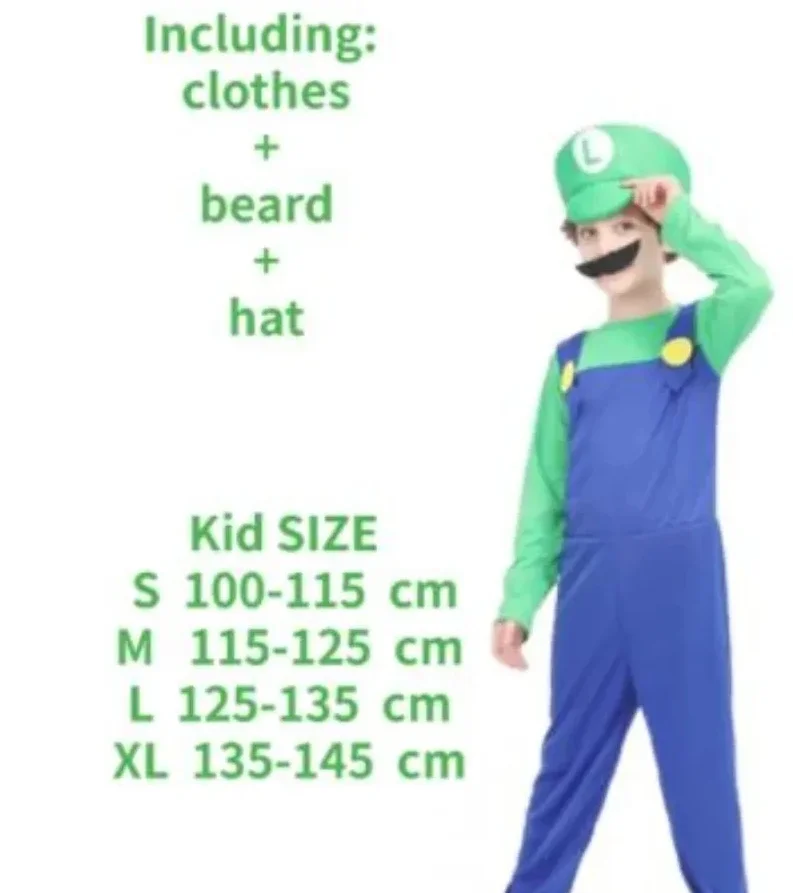 thumbnail image 1 of Disfraz de Super Luigi Brothers para adultos, mono con barba, sombrero y mochila, disfraz de Halloween, 1 of 4