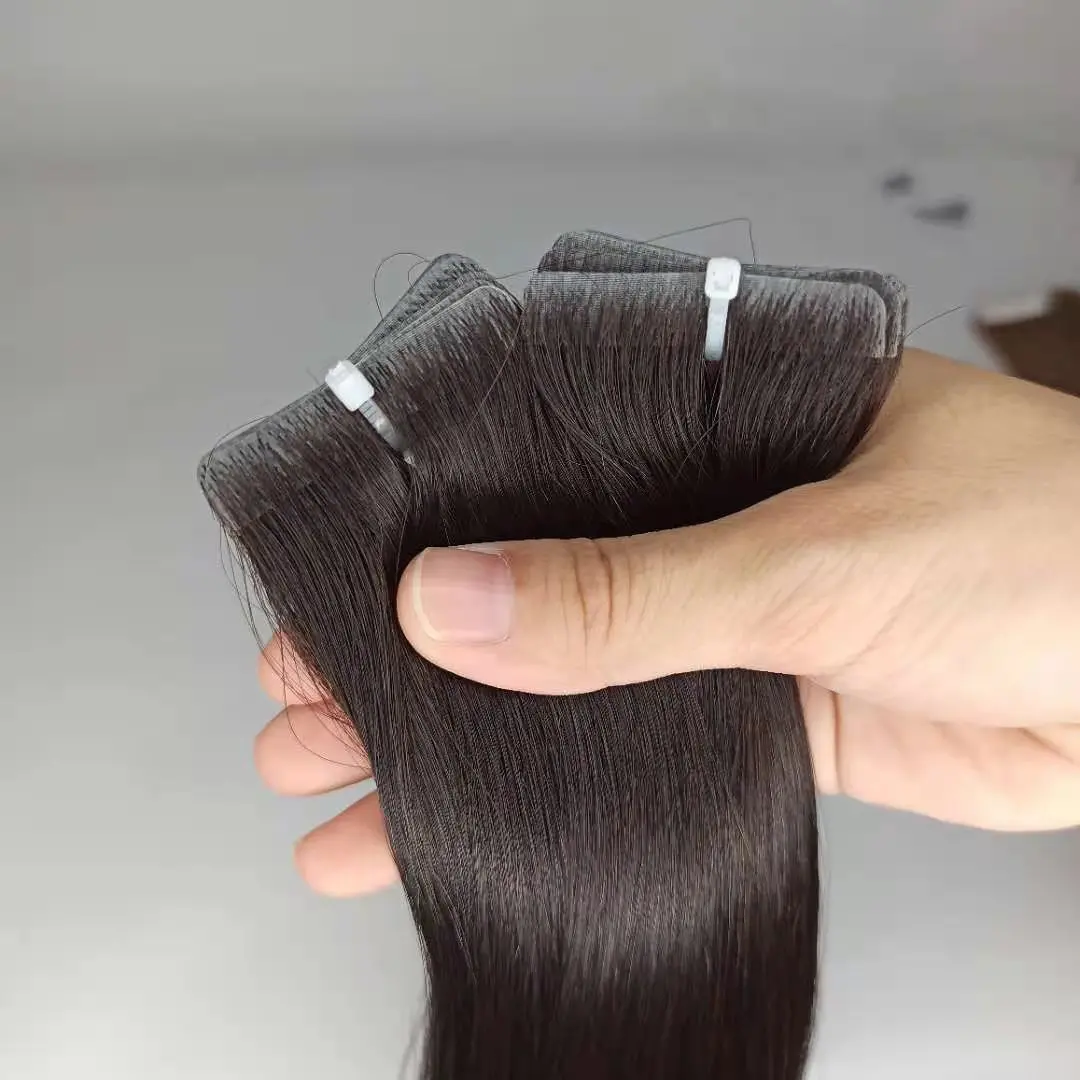 ZURIA Tape in Human Hair Extensions Straight PU Skin Weft Real Natural Glue Hair 16"20"22" 100% Hand Tied Remy Tape Wig