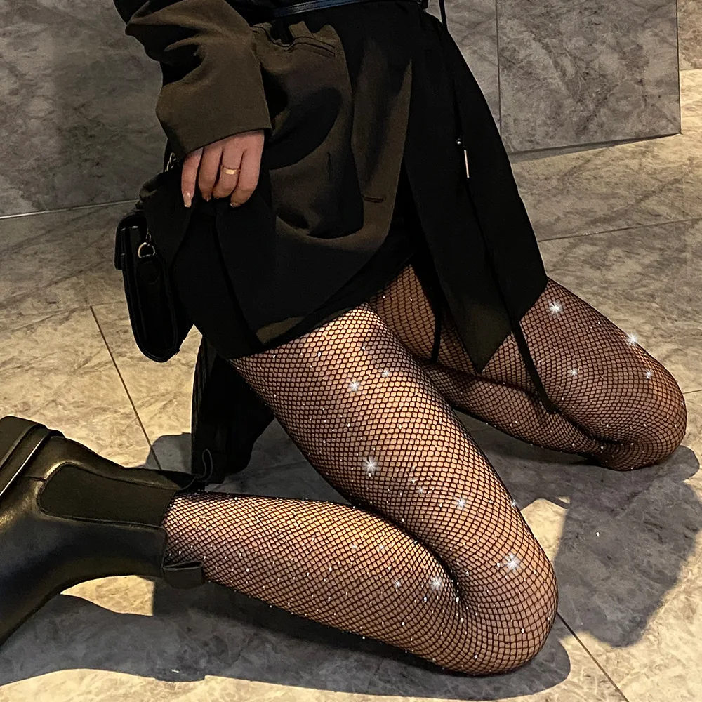 Summer Diamond Pantyhose Women Sexy Fashion Shiny Net Tights Female Slim Rhinestone Mesh