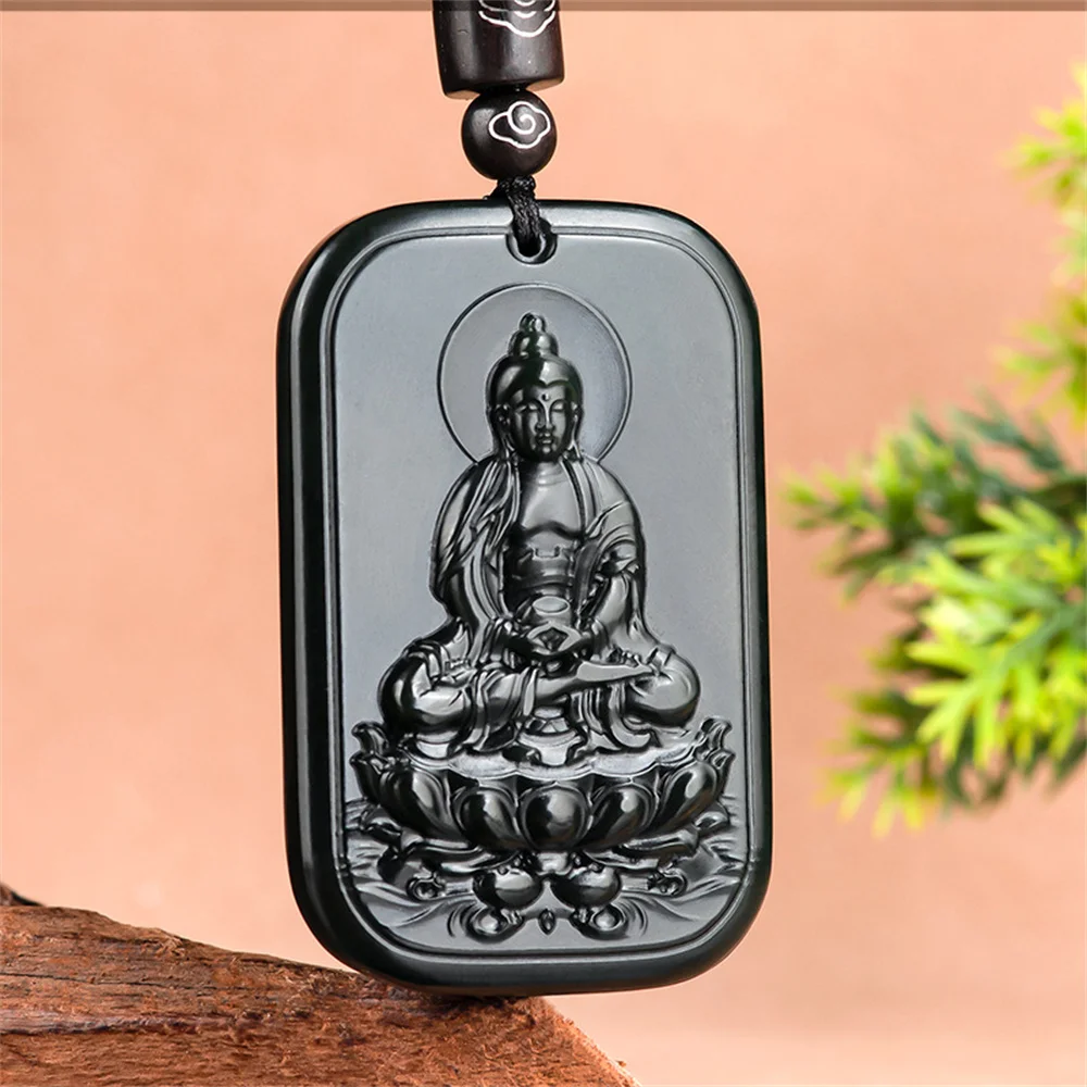 

Vintage Natural Black HeTian Jade Carved DaRiRuLai Buddha Lucky Pendant Amulet Necklace Certificate Luxury Jade Jewelry Gift