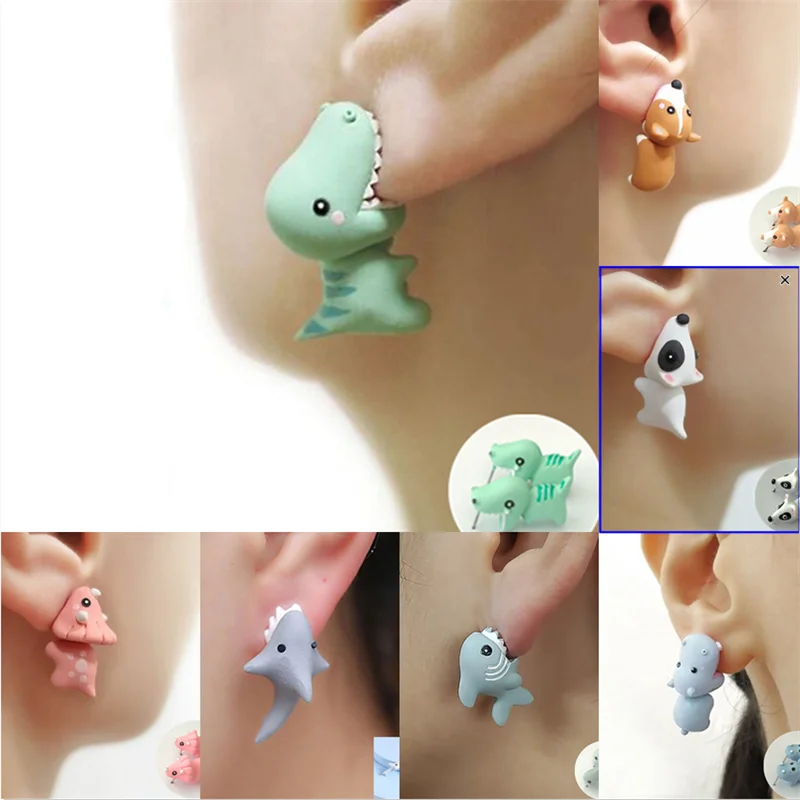

Cute Animal Bite Earring Cartoon Soft Clay Animal Earrings Tyrannosaurus Bite Earrings Dinosaur Earring Fun Party Gift For Women